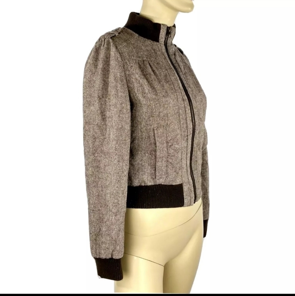 Heritage 1981 Brown retro bomber pilot jacket Front Zipper Womens Small - Picture 3 of 5